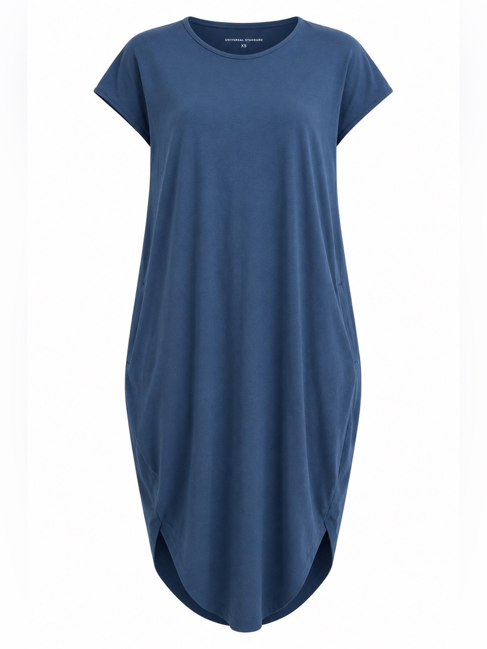 Universal Standard Blue Cocoon Midi Dress XS Stretch Pockets Extra Small